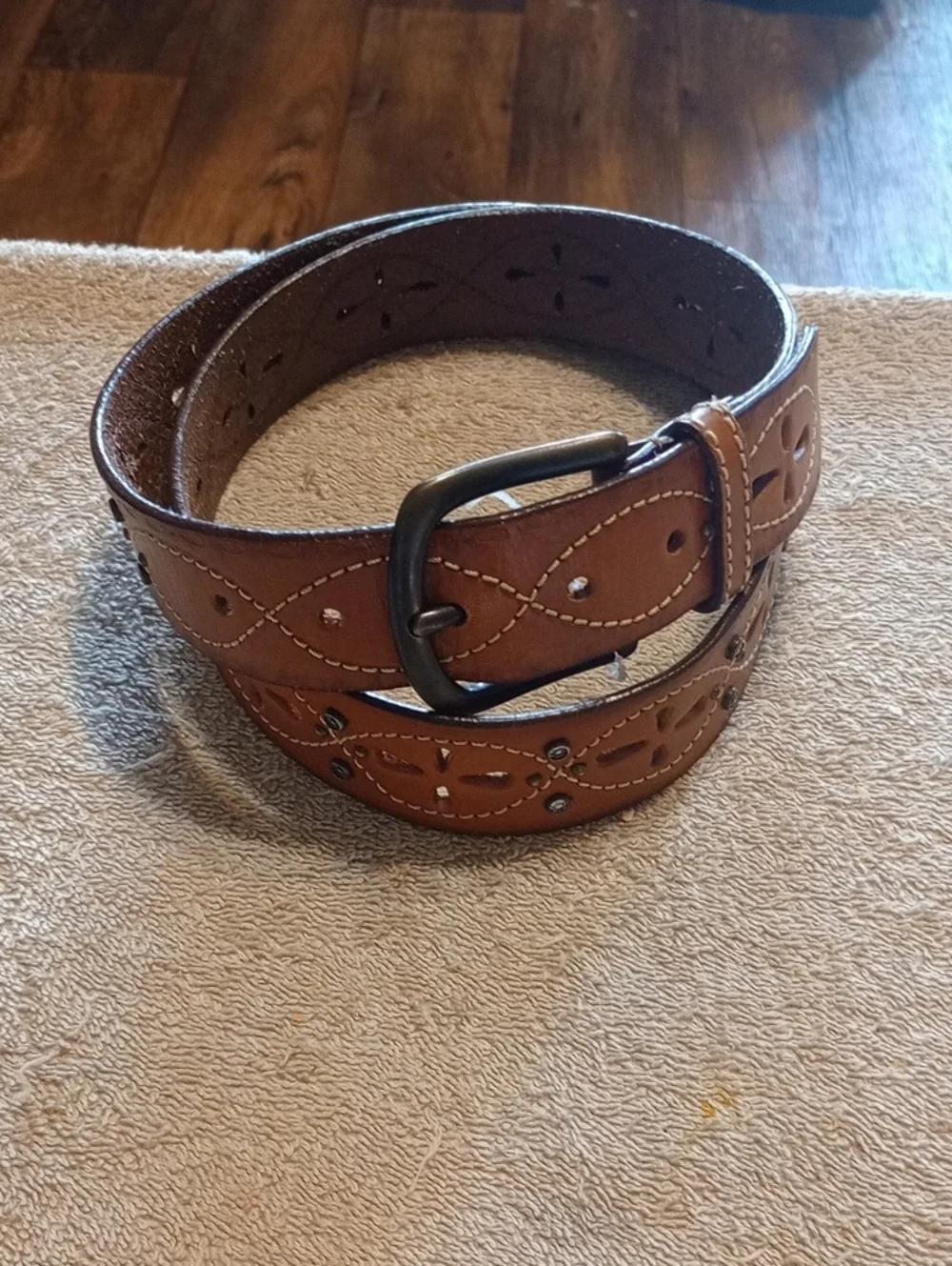 Men's Brown Stylish Leather Belt with Decorative Stitching And Stud Accents